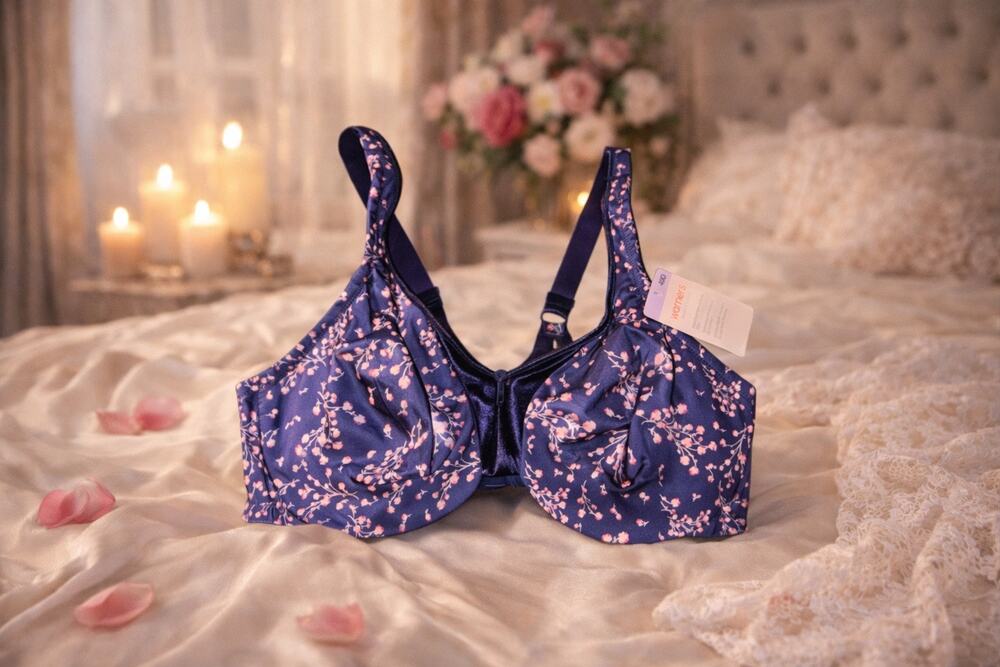 Warners Bra 40D Blue Floral Full Coverage Unlined Cushioned Underwire NWT 40D